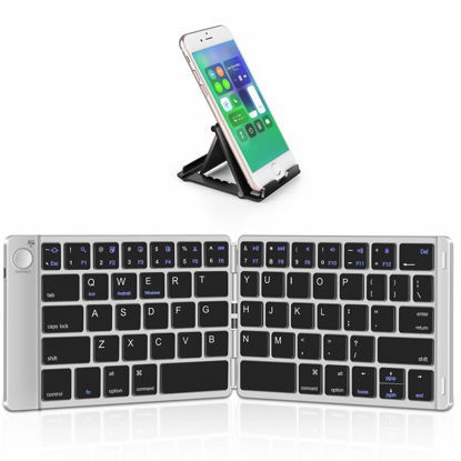 Picture of Samsers Foldable Bluetooth Keyboard - Portable Wireless Keyboard with Stand Holder, Rechargeable Full Size Ultra Slim Folding Keyboard Compatible iOS Android Windows Smartphone Tablet & Laptop-Silver
