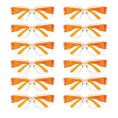 Picture of BISON LIFE Clear Lens Orange Safety Glasses - 12 Pairs Protective Eyewear, Polycarbonate Impact Resistant Lens