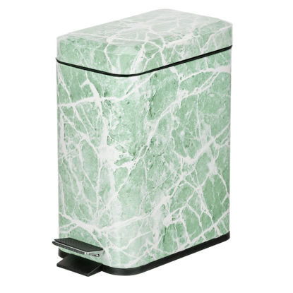 Picture of mDesign Metal 1.3 Gallon Rectangular Slim Profile Step Trash Can Wastebasket, Garbage Container Bin, Bathroom, Powder Room, Bedroom, Kitchen, Craft Room, Office - Removable Liner Bucket - Green Marble