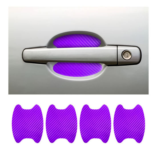 Picture of 4PCS Car Door Handle Cup Stickers, Carbon Fiber Scratch Auto Door Protective Film, Non-Marking Car Door Bowl Protector, Door Handle Paint Cover Guard Universal for Most Cars, Trucks, SUV, VAN (Purple)