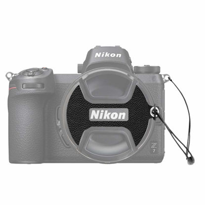 Picture of Foto&Tech Premium 2 Pack 67mm Leather Sticker Logo Cut Out Camera Lens Cap Holder Keeper 3M Adhesive Compatible with Nikon D7500 D7200 D7100 D7000 D5600 D5500 D5300 D5100 18-140mm Lens/COOLPIX P900
