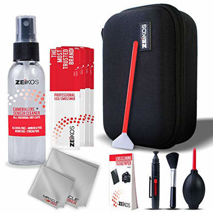 Picture of Zeikos Professional Camera Cleaning Kit, Includes Air Blower, Lens Cleaning Pen, Lens Brush, 6-Swabs,1-6X7 and 1-16X16 Miracle Cloth, 50 Sheets Tissue, 2oz Lens Cleaning Spray and Hard Case, 14 Piece