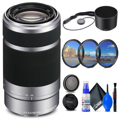 Picture of Sony E 55-210mm f/4.5-6.3 OSS Lens (Silver) (SEL55210) + Filter Kit + Lens Cap Keeper + Cleaning Kit + More