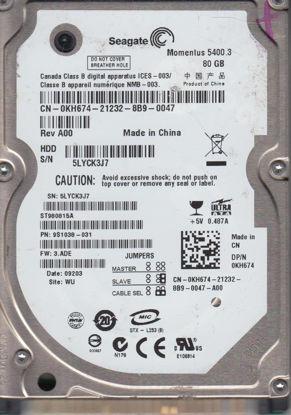 Picture of Seagate ST980815A Momentus 5400.3 Ultra ATA/100 80 GB Bulk/OEM Hard Drive