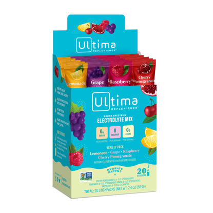 Picture of Ultima Replenisher Electrolyte Hydration Powder, Variety 4 Flavor Pack, 20 Count Stickpacks Box - Sugar Free, 0 Calories, 0 Carbs - Gluten-Free, Keto, Non-GMO with Magnesium, Potassium