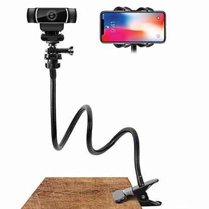 Picture of SAMTITY Webcam Stand Phone Holder with Universal 1/4 Inch Screws Flexible Arm Desktop Stand Gooseneck Mount Stand for Cell Phone