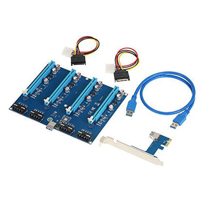Picture of PCI-E 1 to 4 PCI Express 16X Slots Riser Card Mining Modules PCI-e 1X to External 4 PCIe Slots Adapter Pcie Port Multiplier-GOLDEN BLUE