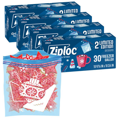 Picture of Ziploc Gallon Food Storage Freezer Bags, Grip 'n Seal Technology for Easier Grip, Open, and Close, 120 Count, Holiday Designs, Packaging May Vary