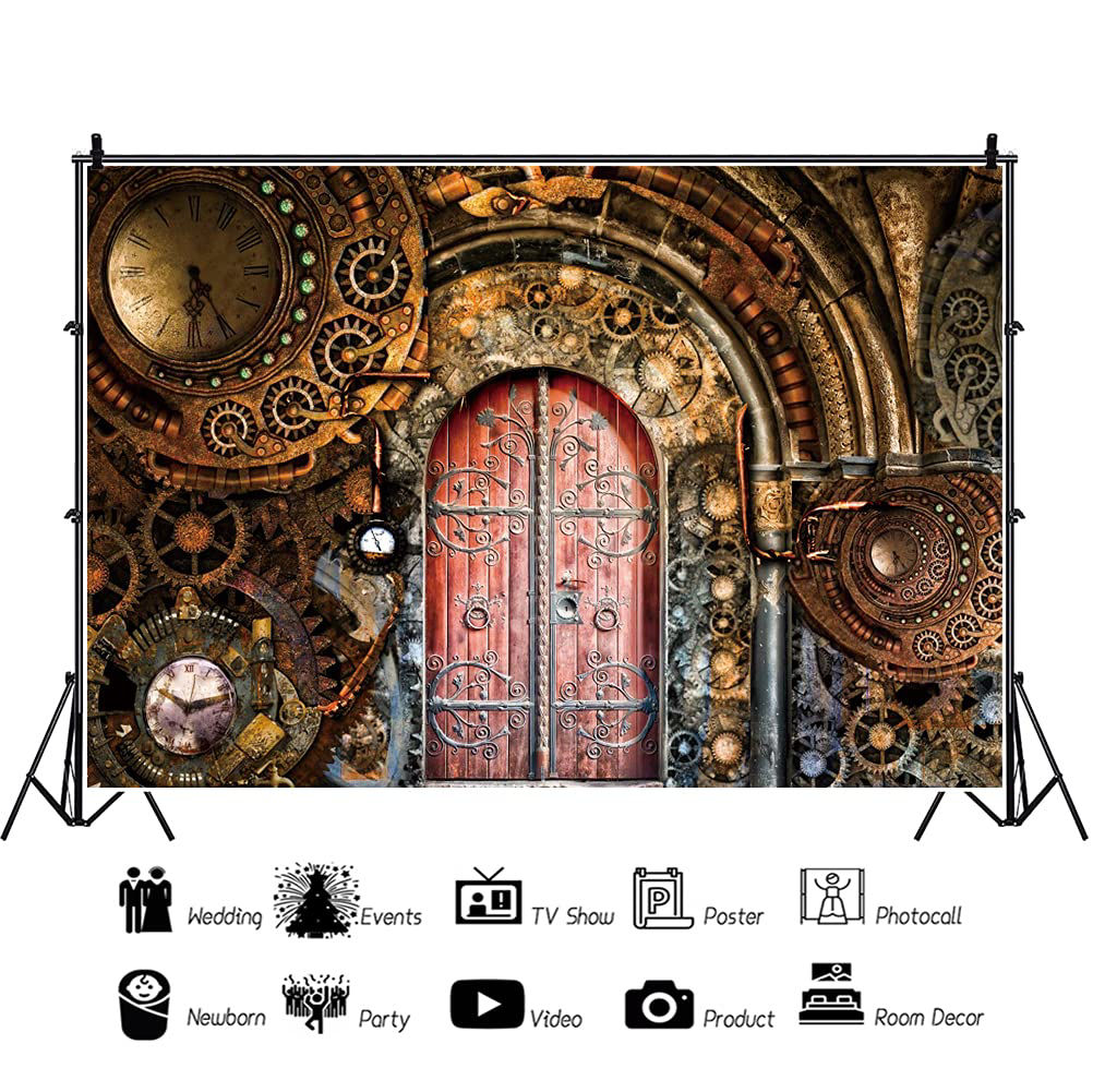 Aoihrraan 1x1,5m Retrò Steampunk Sfondo Vapore Macchina Vintage Metallo Orologio Industriale Ingranaggio Fotografia Sfondo Nostalgia Festa Arredamento Bambini Adulti Uomini Ritratto Foto Prop - View #2