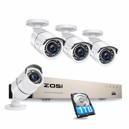 Picture of ZOSI PoE Home Security Camera System,5MP H.265 8Channel NVR with 1TB Hard Drive,4pcs Wired 1080p PoE IP Cameras Indoor Outdoor,120ft Night Vision,Motion Detection,Remote Access for 24/7 Recording