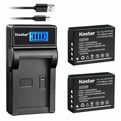 Picture of Kastar Battery (X2) & LCD Slim USB Charger for Fujifilm NP-W126 NP-W126S and FUJIFILM X-Pro2 X-Pro1 X-T2 X-TX-T10 X-E2S X-E2 X-E1 X-M1 X-A10 X-A3 X-A2 X-A1, FinePix HS50EXR HS30EXR HS33EXR Cameras
