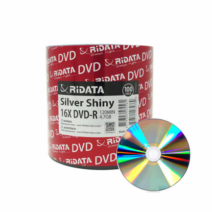 Picture of 100 Pack Ridata DVD-R 16X 4.7GB 120 Min Silver Shiny Top Blank Data Video Media Recordable Disc