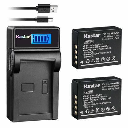 Picture of Kastar Battery (X2) & Slim LCD USB Charger for Fujifilm NP-W126 NP-W126S and FUJIFILM X-Pro2 X-Pro1 X-T2 X-TX-T10 X-E2S X-E2 X-E1 X-M1 X-A10 X-A3 X-A2 X-A1, FinePix HS50EXR HS30EXR HS33EXR Cameras