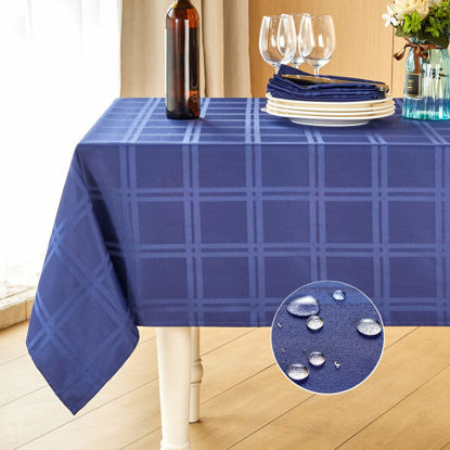 Picture of Mebakuk Rectangle Table Cloth Checkered Style Tablecloth Spill-Proof Antiwrinkle and Shrink Proof Decorative Fabric Table Cover for Dining and Outdoor Use (Oblong 60 x 84 Inch (6-8 Seats), Navy Blue)