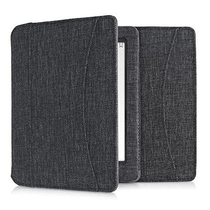 Picture of kwmobile Case Compatible with Kobo Aura Edition 1 - Fabric Cover with Magnetic Closure, Strap, Pocket - Dark Grey