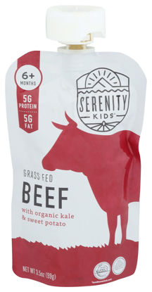 Picture of Serenity Kids 6+ Months Baby Food Pouches Puree Made With Ethically Sourced Meats & Organic Veggies | 3.5 Ounce BPA-Free Pouch | Grass Fed Beef, Kale, Sweet Potato | 1 Count