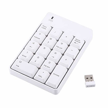 Picture of 8572 18 Keys Bluetooth Numeric Keypad, Portable Waterproof 2.4GHz Wireless USB Bluetooth Number Pad for Laptop,Notebook,Tablets,Windows,Smartphones(White)