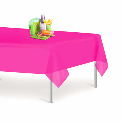 Picture of Hot Pink 6 Pack Premium Disposable Plastic Tablecloth For Parties 54 Inch. x 108 Inch. Rectangle Table Cover By Grandipity