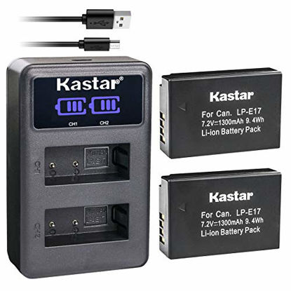 Picture of Kastar Battery (X2) & LCD Dual Slim Charger for LP-E17, LC-E17, LC-E17C and EOS M3, EOS Rebel T6i, EOS Rebel T6s, EOS 750D, EOS 760D, EOS 8000D, Kiss X8i Camera