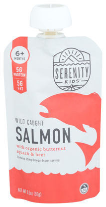 Picture of Serenity Kids 6+ Months Baby Food Pouches Puree Made With Ethically Sourced Meats & Organic Veggies | 3.5 Ounce BPA-Free Pouch | Wild Caught Salmon, Butternut Squash, Beet | 1 Count