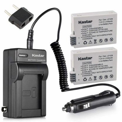 Picture of Kastar LPE8 Battery (2-Pack) and Charger Kit for Canon LP-E8, LC-E8E, Canon EOS 550D, EOS 600D, EOS 700D, EOS Rebel T2i, EOS Rebel T3i, EOS Rebel T4i, EOS Rebel T5i Cameras and BG-E8 Grip