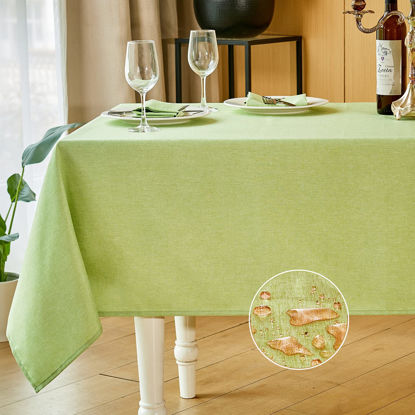 Picture of Mebakuk Rectangle Table Cloth Linen Farmhouse Tablecloth Waterproof Anti-Shrink Soft and Wrinkle Resistant Decorative Fabric Table Cover for Kitchen (60" x 104" (8-10 Seats), Mint Green)