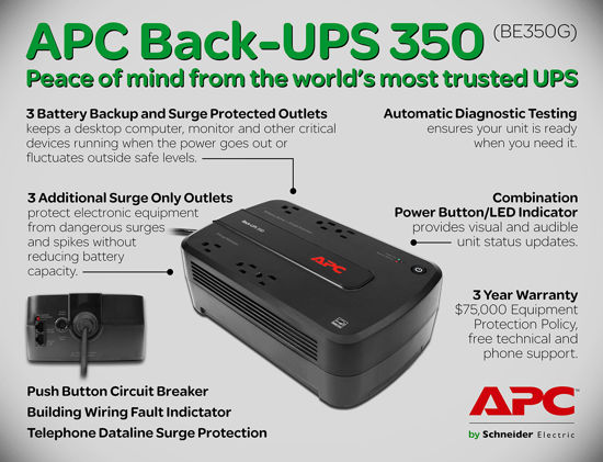 GetUSCart- APC Back-UPS 350VA UPS Battery Backup & Surge Protector (BE350G)