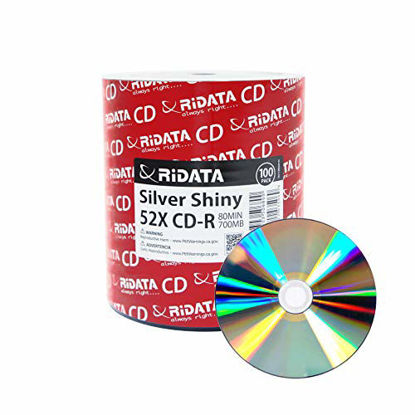 Picture of 100 Pack Ridata CD-R 52X 700MB 80Min Silver Shiny Blank Media Recordable Disc
