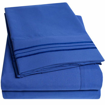 Picture of 1500 Supreme Collection Extra Soft Split King Sheets Set, Royal Blue - Luxury Bed Sheets Set with Deep Pocket Wrinkle Free Bedding, Over 40 Colors, Split King Size, Royal Blue
