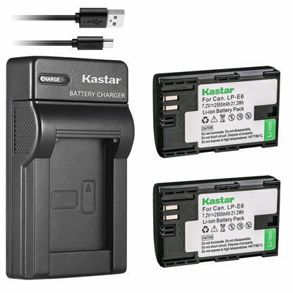 Picture of Kastar Battery (X2) Slim USB Charger for Canon LP-E6 LP-E6N, EOS 60D 60Da EOS 70D XC10 EOS 5D Mark II 5D Mark III 5D Mark IV, EOS 5DS 5DS R, EOS 6D 7D Mark II, BG-E14 BG-E13 BG-E11 BG-E9 BG-E7 BG-E6