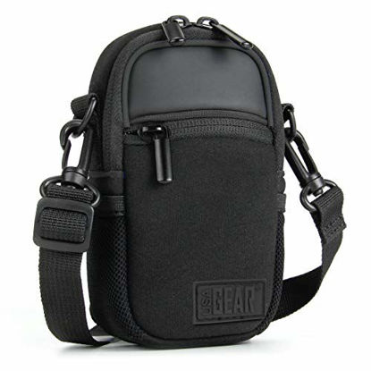 Picture of USA GEAR Compact Camera Case Point and Shoot Camera Bag with Accessory Pockets, Rain Cover and Shoulder Strap - Compatible with Sony CyberShot, Canon PowerShot ELPH, Nikon COOLPIX and More (Blackout)