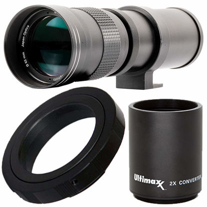 Picture of Ultimaxx 420-800mm (w/Converter 840-1600mm) f/8.3-16 HD Manual Telephoto Zoom T-Mount Lens Kit for Canon EOS 9000D 800D 760D 750D 700D 1300D 1200D T100, 4000D, 3000D, 2000D, 1500D DSLR Cameras