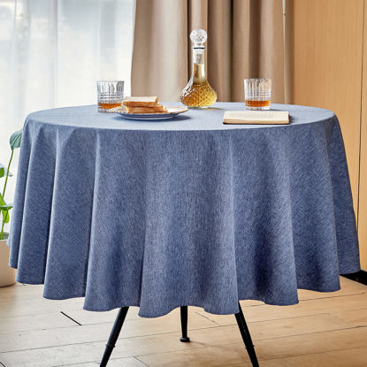 Picture of Mebakuk Round Table Cloth Linen Farmhouse Tablecloth Spill-Proof Antiwrinkle and Shrink Proof Tablecloth Decorative Fabric Table Cover for Dining and Outdoor Use(70 inch Round 4-6 Seats Denim Blue)