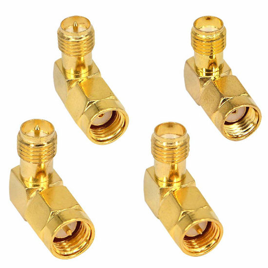 Picture of BOOBRIE SMA Right Angle 90 Degree Connector Kit SMA Male to Female Coaxial Connector RP-SMA to SMA Adapter Low Loss Extension Adapter for 3G 4G LTE Antenna/FPV Drone Pack of 4