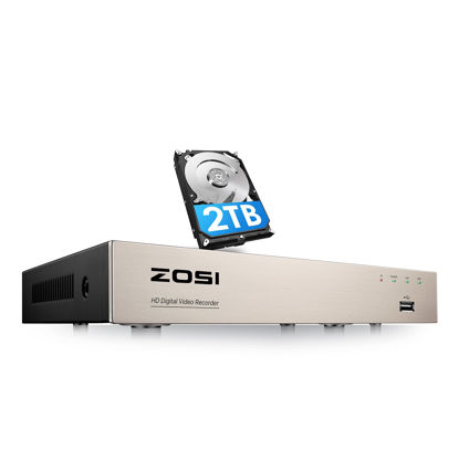 Picture of ZOSI H.265+ 8CH 4-in-1 5MP Lite Surveillance DVR Recorders Security System with 2TB Hard Drive for HD-TVI, CVI, CVBS, AHD 960H/720P/1080P/3MP/4MP/5MP CCTV Cameras, Motion Detection, Remote Viewing
