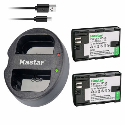 Picture of Kastar Battery x2 + Dual USB Charger for LP-E6 LP-E6N, EOS 60D 60Da EOS 70D XC10 EOS 5D Mark II 5D Mark III 5D Mark IV, EOS 5DS 5DS R, EOS 6D 7D Mark II, BG-E14 BG-E13 BG-E11 BG-E9 BG-E7 BG-E6