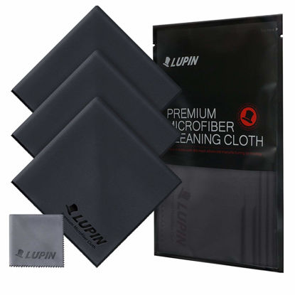 Picture of Lupin Microfiber Cleaning Cloths, Large 4 Pack Premium Ultra Lint Polishing Cloth for Cell Phone, Tablets, Laptops, iPad, Glasses, Auto Detail, TV Screens & Other Surfaces - Black