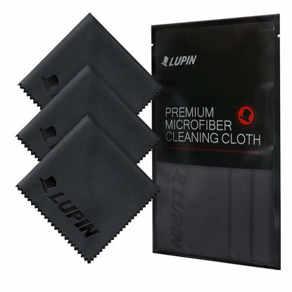 Picture of Lupin Microfiber Cleaning Cloths, 3 Pack Premium Ultra Lint Free Polishing Cloth for Cell Phone, Tablets, Laptops, iPad, Glasses, Camera Lens, TV Screens & Other Delicate Surfaces - Black