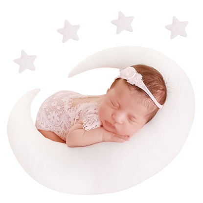 Picture of 1+4pcs Newborn Baby Photography Prop Backdrop Crescent Moon Star Plush Pillow Set Baby Photography Posing Bean for Infant Boy Girl Baby Picture Prop (A-White)