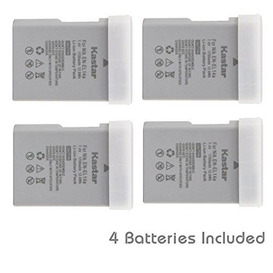 Picture of Kastar Battery (4-Pack) for Nikon EN-EL14, EN-EL14a, MH-24 and Coolpix P7000, P7100, P7700, P7800, D3100 DSLR, D3200 DSLR, D3300 DSLR, D5100 DSLR, D5200 DSLR, D5300, D5500 DSLR, Df DSLR Cameras