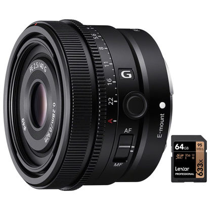Picture of Sony SEL40F25G FE 40mm F2.5 G Full Frame Ultra Compact Prime G Lens for E-Mount Bundle with Lexar Professional 633x 64GB UHS-1 Class 10 SDXC Memory Card