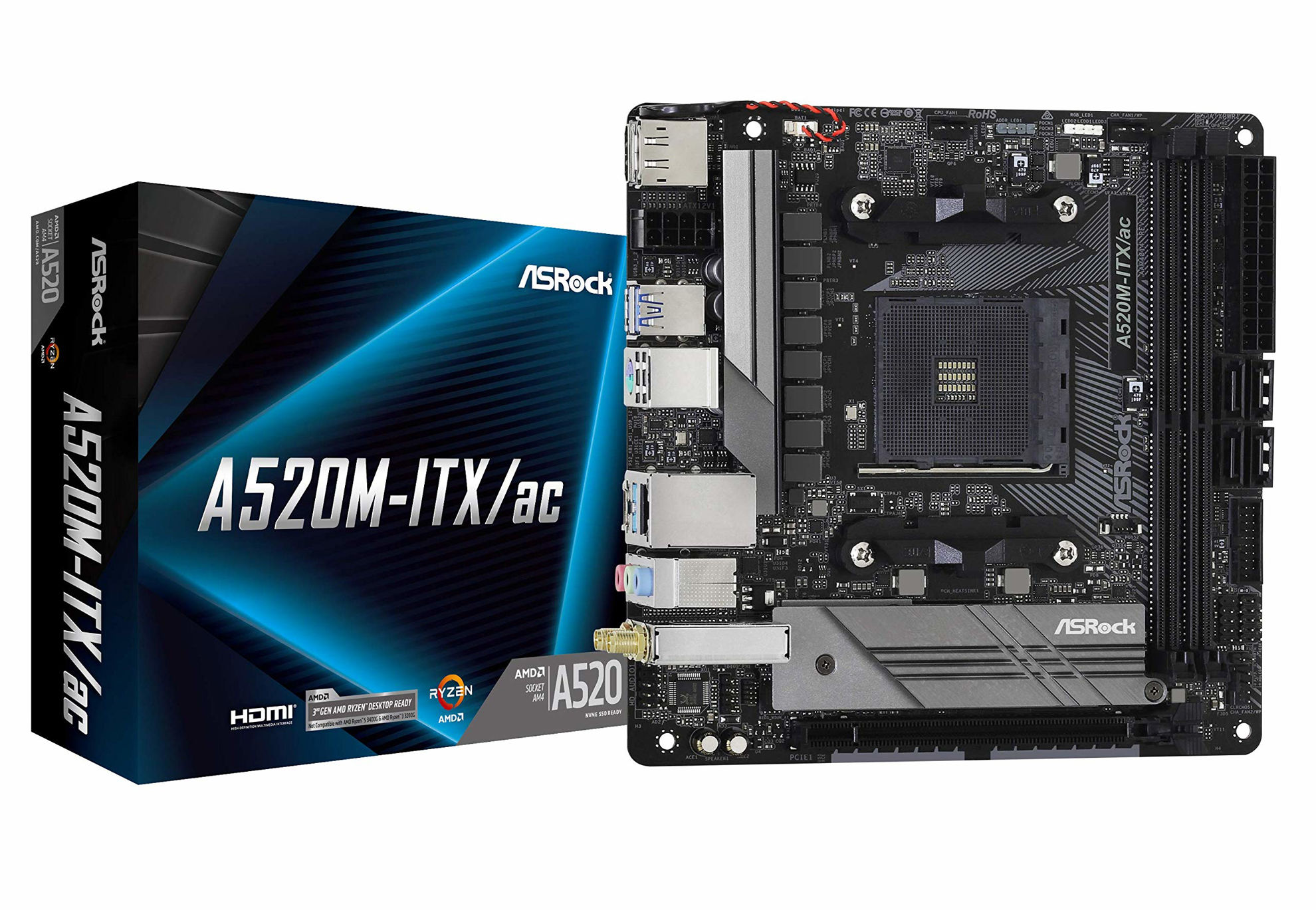 GetUSCart- ASRock A520M-ITX/AC Supports 3rd Gen AMD AM4 Ryzen™ / Future ...