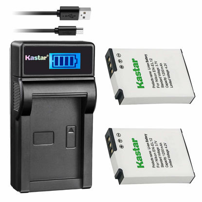 Picture of Kastar Battery (X2) & Slim LCD Charger for Nik EN-EL12, ENEL12, MH-65 Coolpix S9900, S9700, AW120, S9500, AW110, S70, S9600, S6300, S6200, S8100, S9100, S800c, S31 Digital Cameras + More