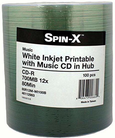 Picture of Spin-X 100 12X Digital Audio Music CD-R 80min 700MB White Inkjet