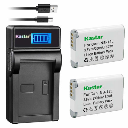 Picture of Kastar Battery (X2) & LCD Slim USB Charger for Canon NB-12L, NB12L, CB-2LG and Canon PowerShot G1 X Mark II, Canon PowerShot N100, Canon VIXIA Mini X, LEGRIA Mini X Digital Camera