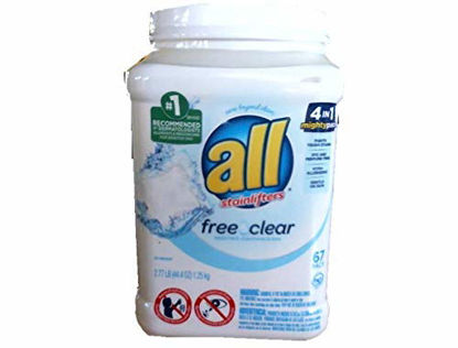 Picture of all Mighty Pacs Laundry Detergent, Free Clear for Sensitive Skin, Unscented, Tub, 67 Count