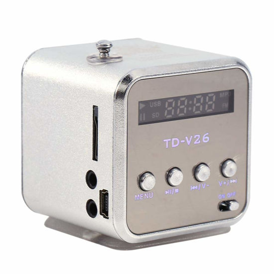 Picture of Music Player, Mini Speaker Music Player Portable FM Radio Stereo PC Fashion Support TF Card and U Disk(Sliver)