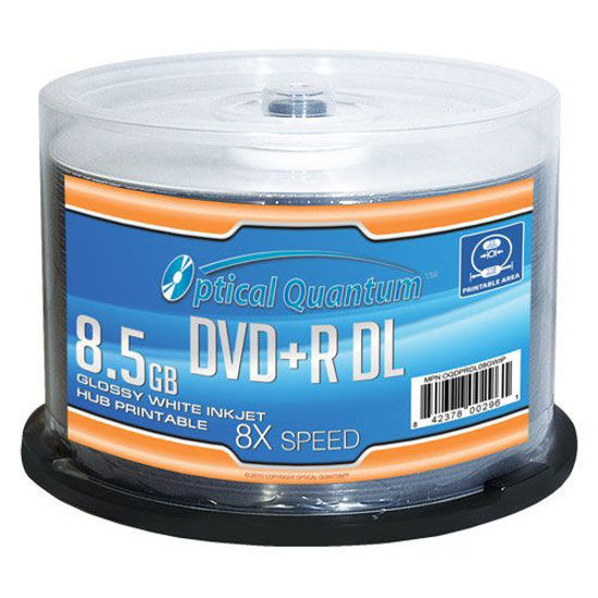 GetUSCart- Optical Quantum 8x DVD+R DL Glossy White Inkjet Hub ...
