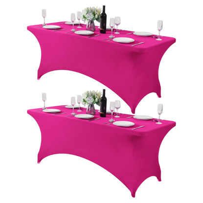 Picture of Hezuzo 2Pack Spandex Table Cover for 6Ft Table Universal Fitted Stretch Tablecloth for Party, Banquet, Wedding and Events-Fuchsia