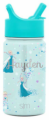 Picture of Simple Modern Disney Water Bottle for Kids Reusable Cup with Straw Sippy Lid Insulated Stainless Steel Thermos Tumbler for Toddlers Girls Boys, Personalized 14oz, Frozen: Elsa's Snowflake